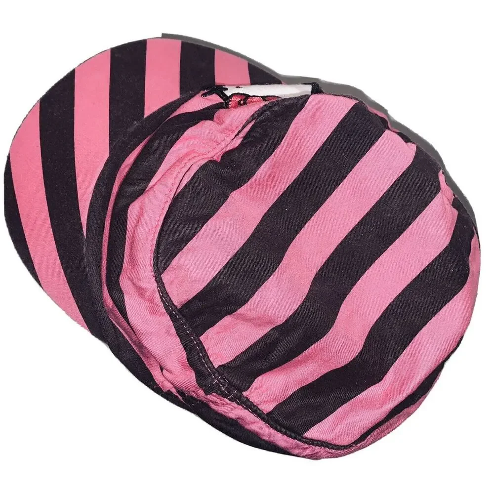 Hello Kitty Cadet Cap Hat Maroon Pink Striped Sanrio Distressed Girls 1976 2010